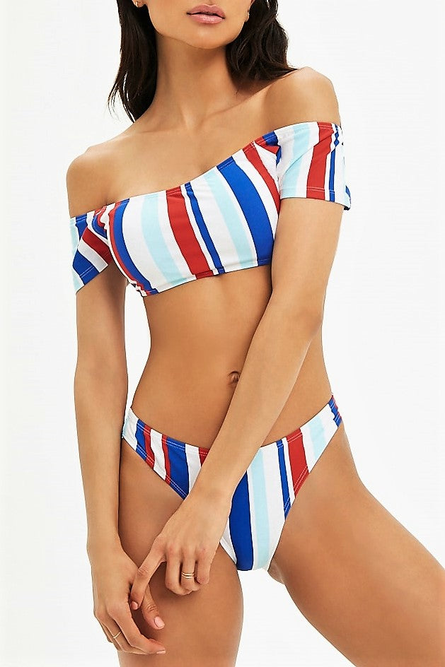 Lido Striped Off-Shoulder Bikini Set, 46% OFF